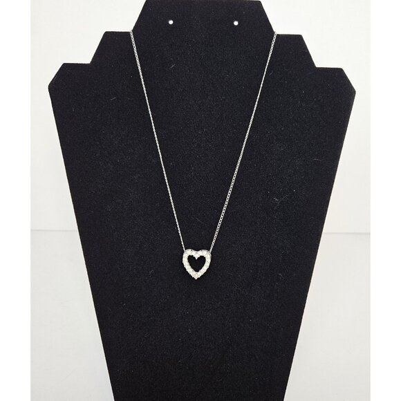 Vintage Sarah Coventry Heart Pendant Rhinestone Necklace 15" Chain Choker Signed - Picture 1 of 6